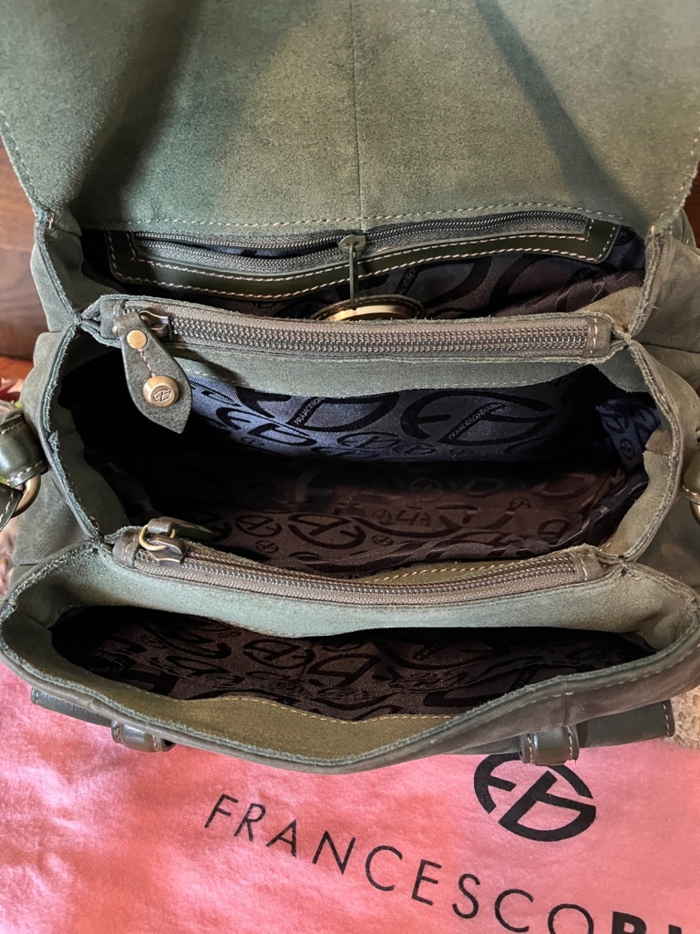 Francesco Biasia Olive Green Leather Saddle Bag - Picture 12 of 13